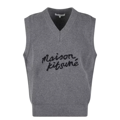 Maison Kitsune Embroidered Logo Wool Vest Grey 