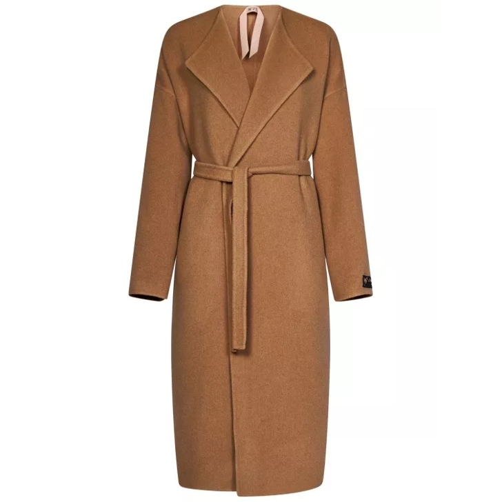 N 21 Long Double Wool Wrap Coat Brown