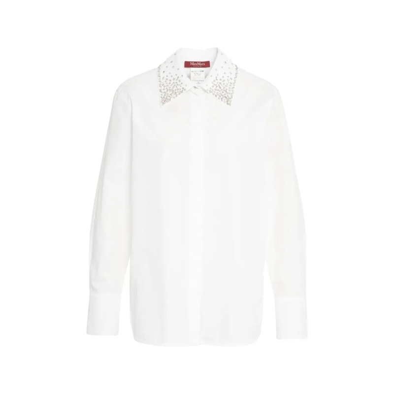 Max Mara Blouse Staffa' Rhinestone Blouse White