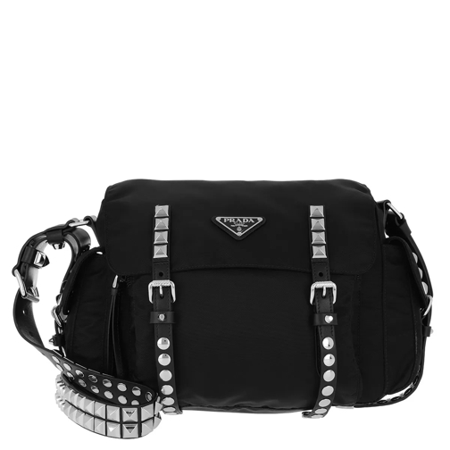 Prada New Vela Messenger Bag Nylon/Leather Black/Silver Crossbody Bag