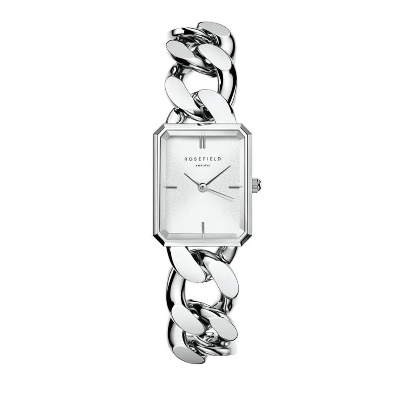 Rosefield Quarzuhr Damenuhr Octagon XS Studio Kettenoptik silber