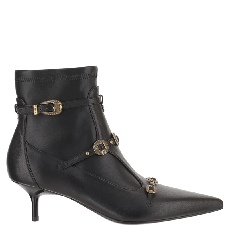 Pinko Stiefel Pointed Toe Ankle Boots With Decorative Straps Black