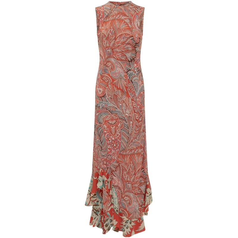 Etro Maxikleid Abito Lungo Senza Maniche con Balza rot