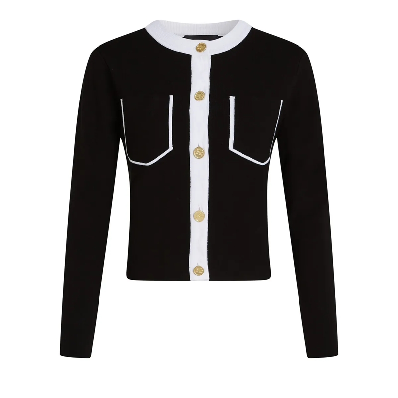 Karl Lagerfeld Gestricktes Oberteil CARDIGAN MIT KONTRASTIERENDER PASPELIERUNG weiss
