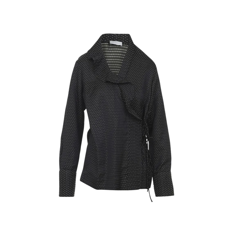 Dries Van Noten Hemd Asymmetrical Wrap Top With Draped Collar And Side  Black