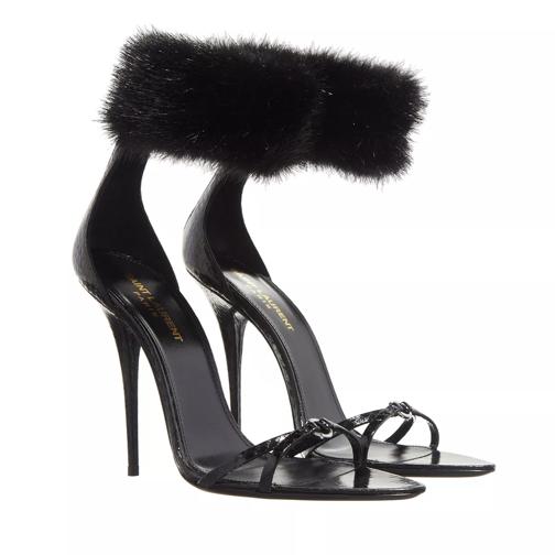 Saint Laurent Adorned With A Faux Fur Ankle Strap Black Strappy sandaal