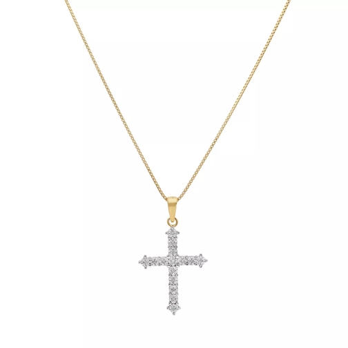 BELORO Necklace Cross Diamonds Silver Gold Plated Mittellange Halskette