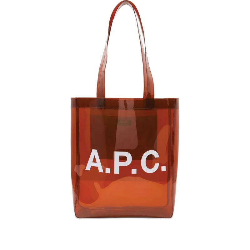 A.P.C. Draagtas Amber Transparent Tote Bag With Bold Lettering Brown