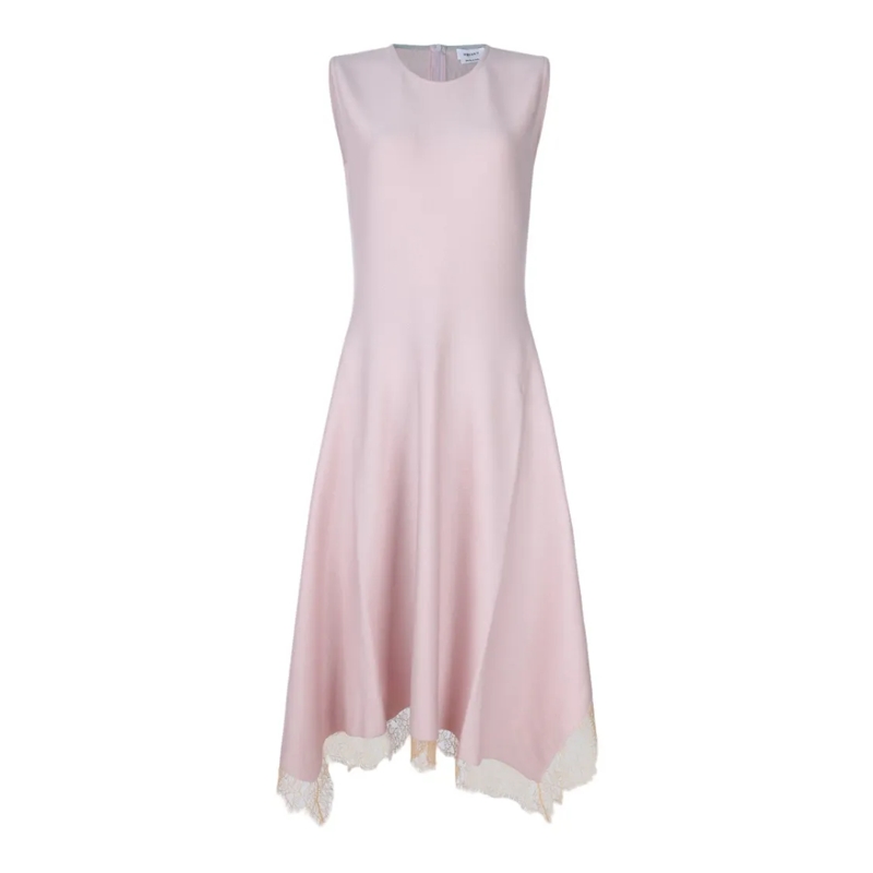 Alexander McQueen Midi-jurk Pink Midi Dress With Asymmetrical Hem White