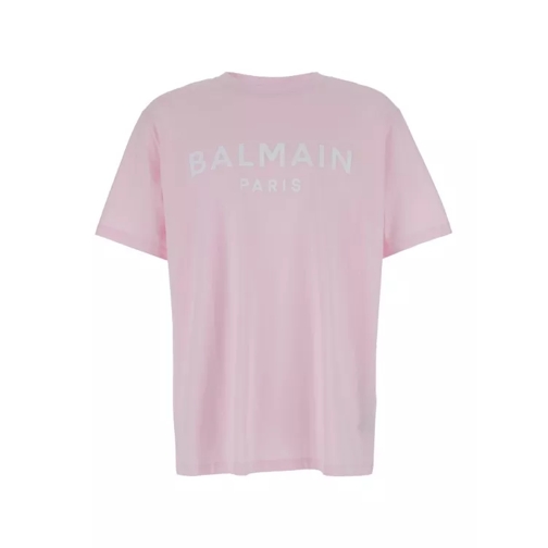 Balmain Crew-Neck T-Shirt With Logo Print In Pink Cotton Pink 