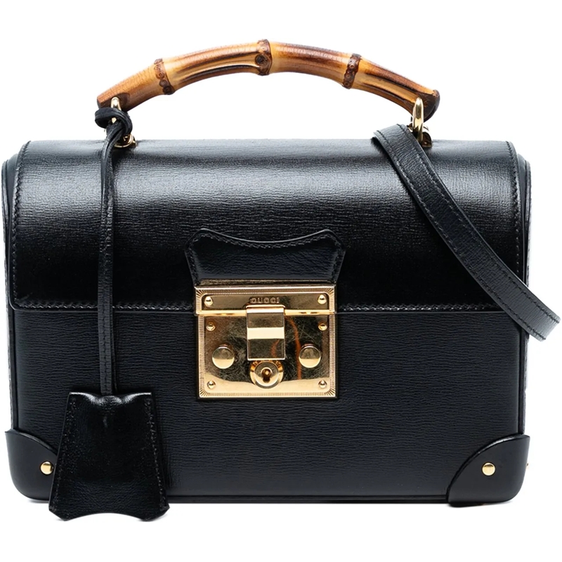 Gucci Schultertasche Small Leather Bamboo Padlock Satchel schwarz