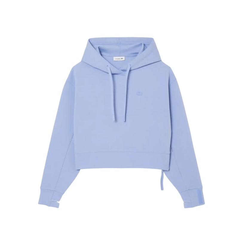 Lacoste  Cropped Double-Faced Cotton Lacoste Hoodie Blue