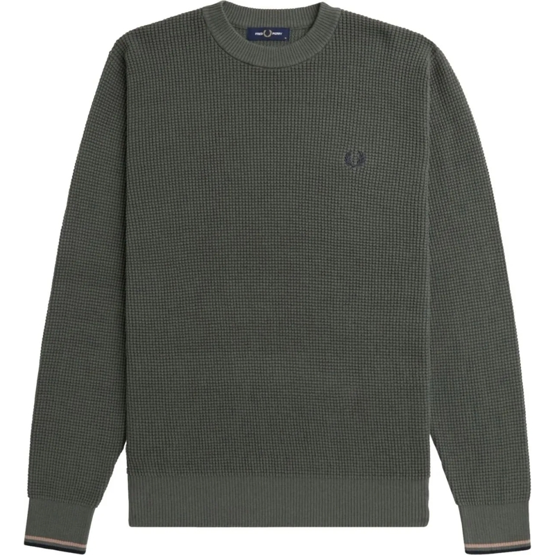 Fred Perry Pull Green Textured Crew Neck Sweater Grey
