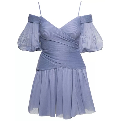 Zimmermann Light-Blue Pleated Mini Dress In Chiffon Blue 