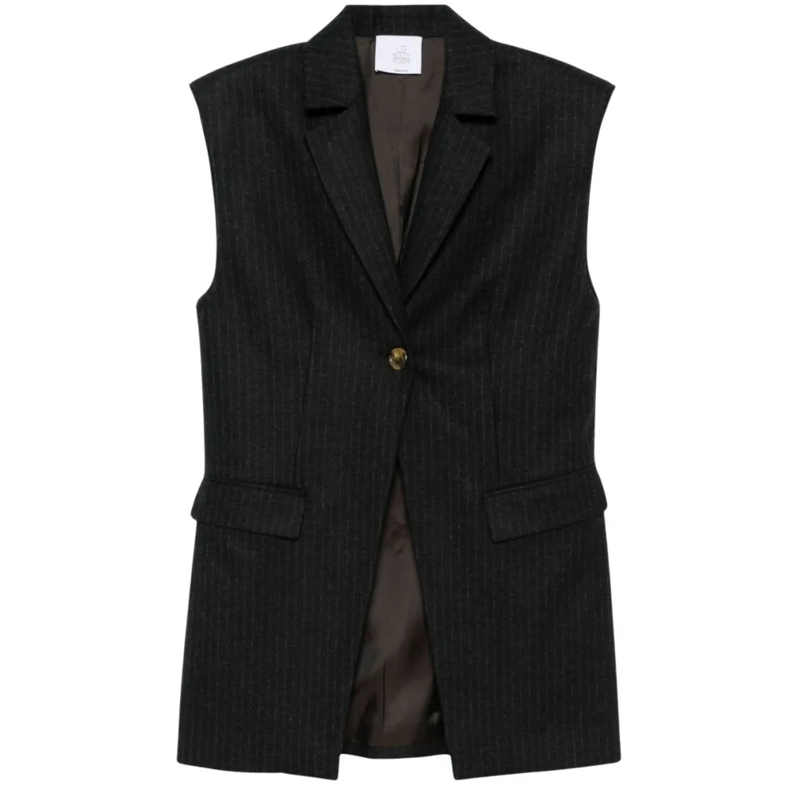 Le Sully Studio Veste de transition Charcoal Grey Pinstriped Wool Blend Lina Vest Grey