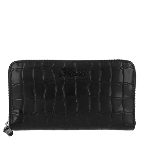 Karl Lagerfeld Signature Croco Zip Wallet Black Continental Wallet