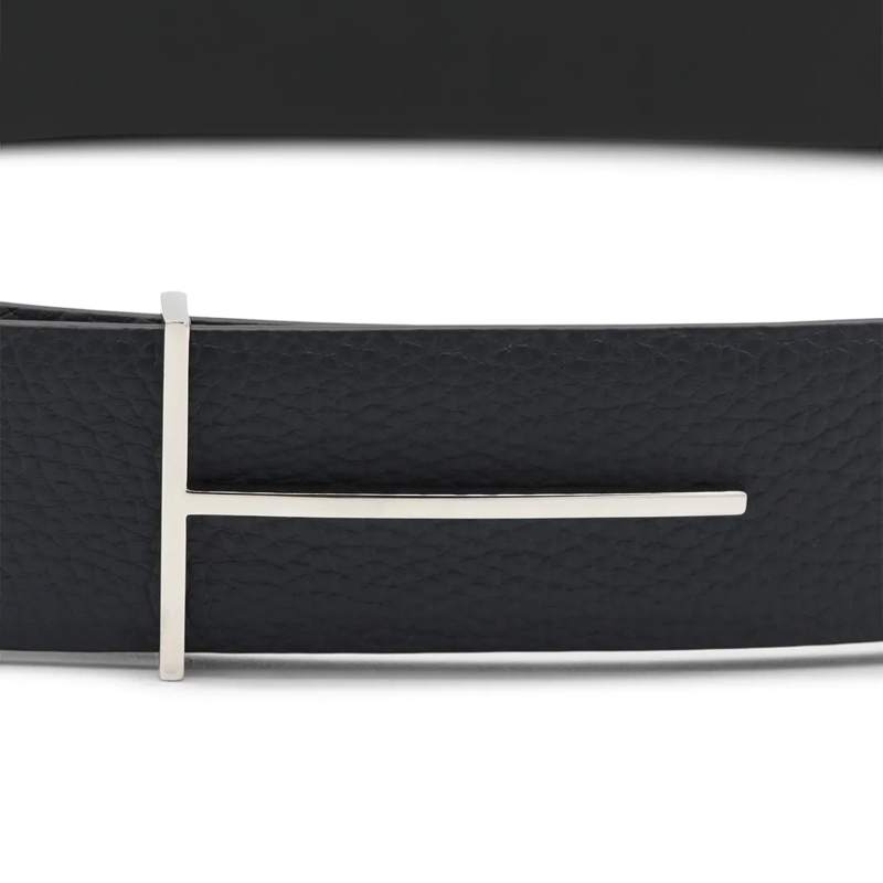 Tom Ford Riem Textured Black Strap Belt With Silver-Tone Buckle Black