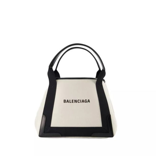 Balenciaga Navy Cabas S Bag -  Natural/ Black - Canva Neutrals Hoboväska