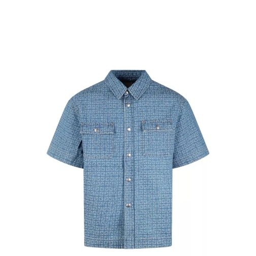 Givenchy Short Sleeve 4G Denim Shirt Blue 