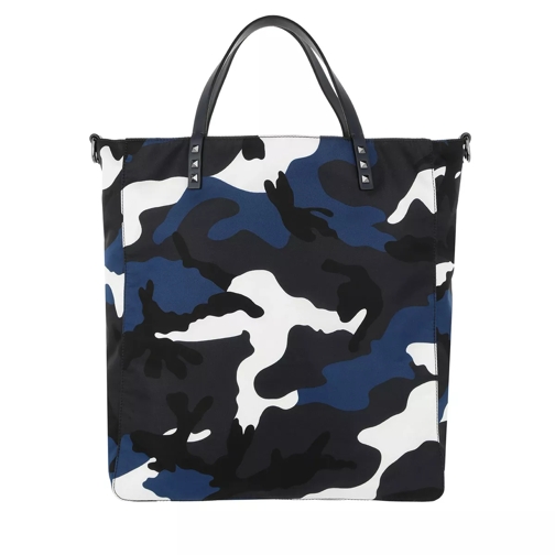 Valentino Garavani Rockstud Camouflage Tote Bag Nylon Marine/Indaco Rymlig shoppingväska