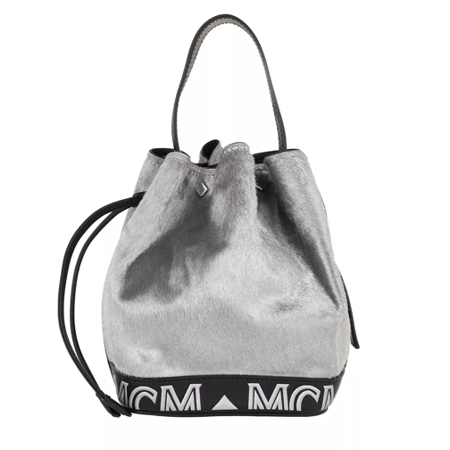 MCM Mini Lux Drawstring Bag Black Silver Bucket Bag