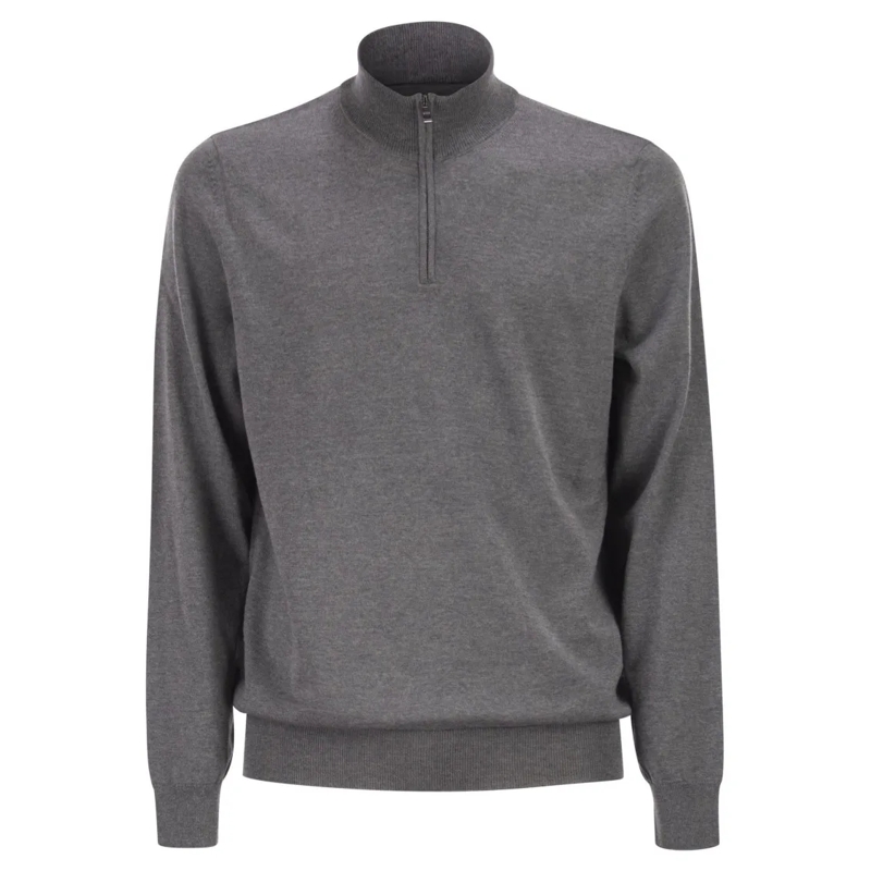 Boss Trui Virgin Wool Jumper With Zip Collar Grey