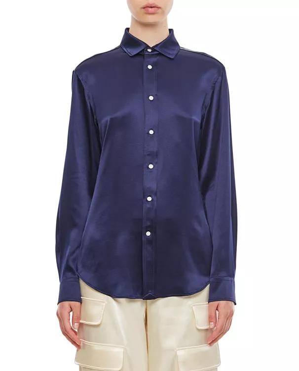 Polo Ralph Lauren - Long Sleeve Button Front Silk Shirt - Größe 12 - blue