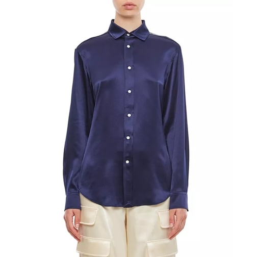 Polo Ralph Lauren Long Sleeve Button Front Silk Shirt Blue 