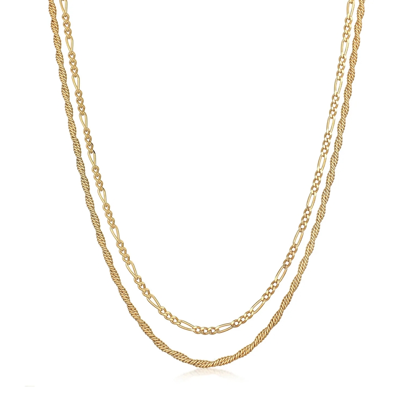 Kuzzoi Mittellange Halskette Halskette Herren Kordel Figaro 2er Set 925 Silber gold