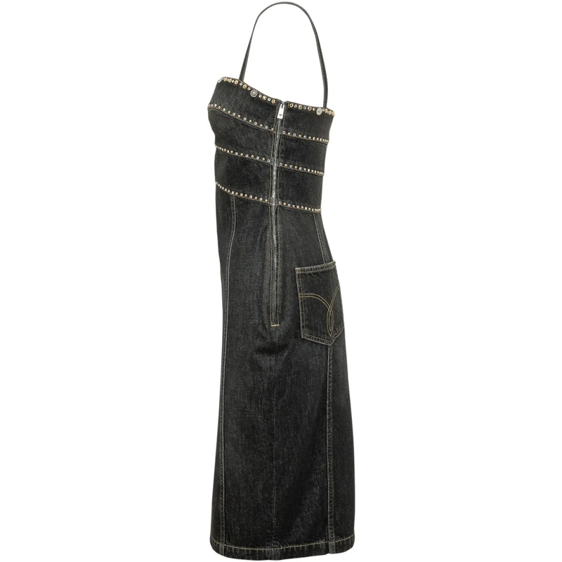Versace Robe midi Abito Dress Denim Stone con Spalline e Applicazion dunkelgrau(Image 3)