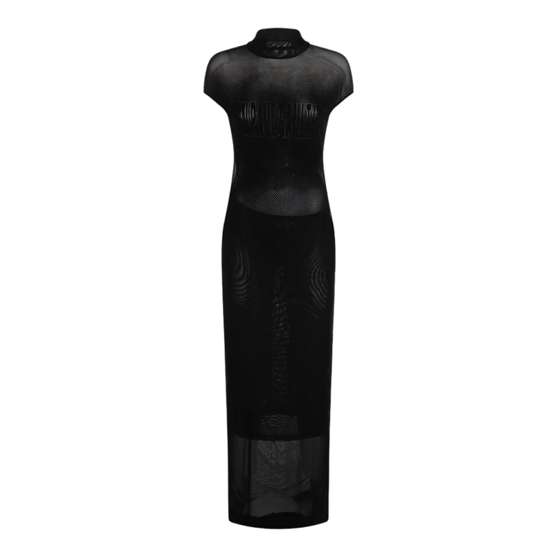Jean Paul Gaultier  Long Sheer Black Dress With High Neckline Black