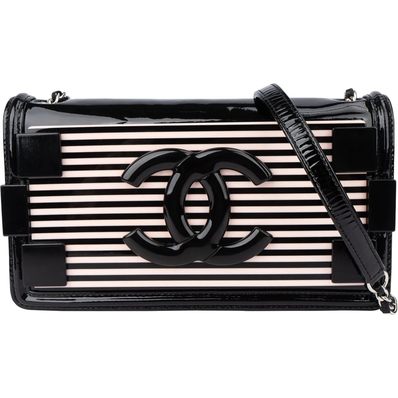 Chanel Tote Chanel Plexi Brick CC Quilted Patent Leather Singl schwarz