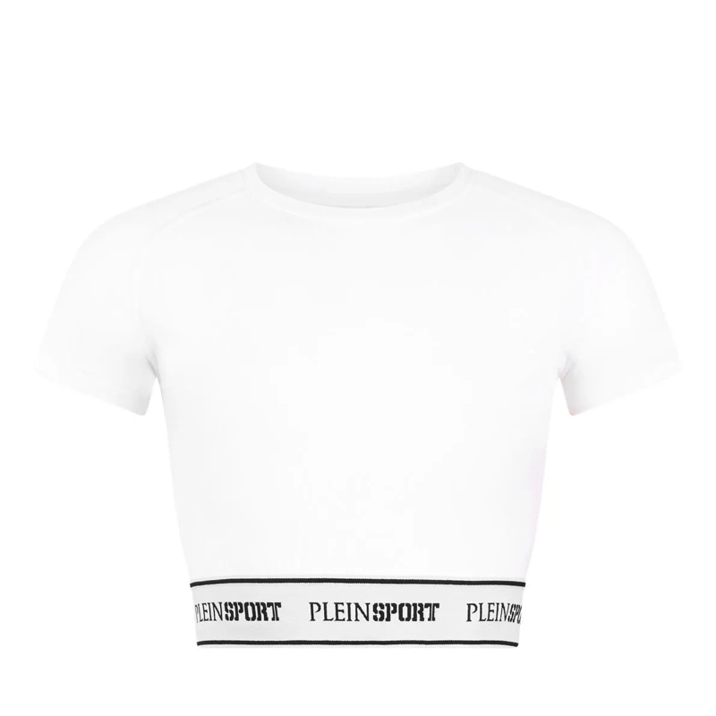 Plein Sport Top Fleece Cropped T-Shirt weiss