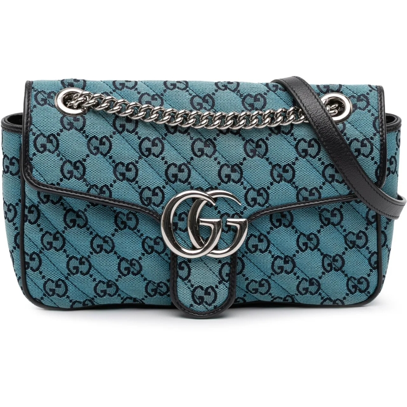 Gucci Schultertasche Medium GG Marmont Matelasse Diagonal GG Canvas Sho blau