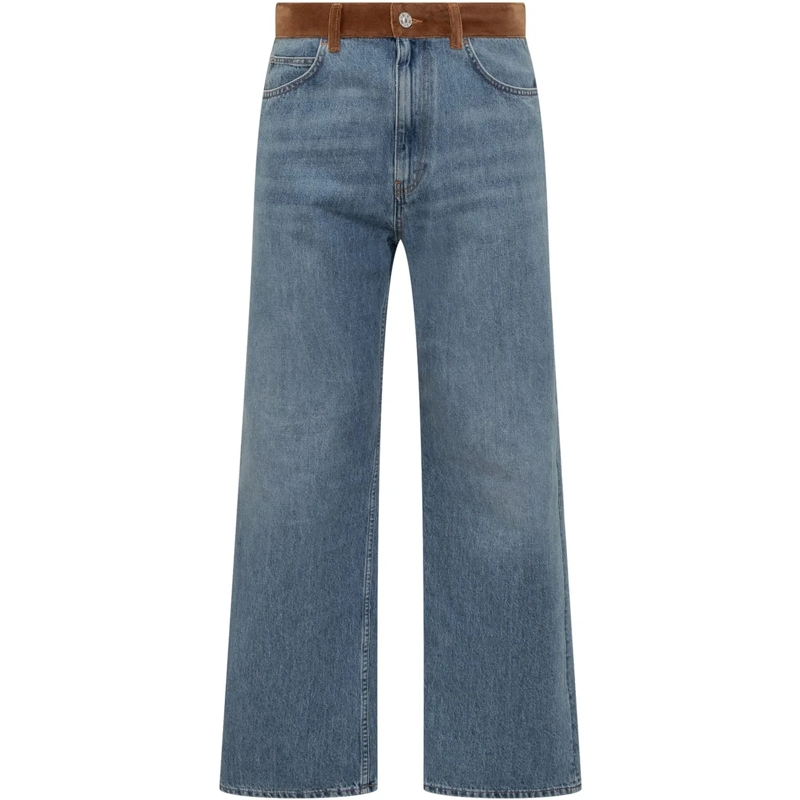 Marni Jeans Boyfriend Jeans A Gamba Larga con Dettaglio in Suede Marni blau