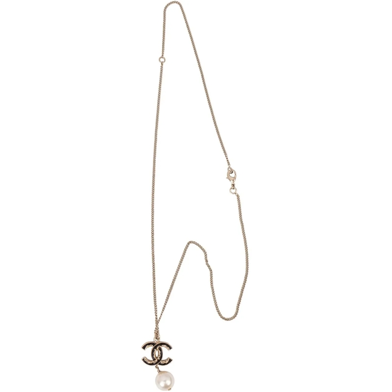 Chanel Mittellange Halskette Chanel Silver CC Pearl Necklace mehrfarbig