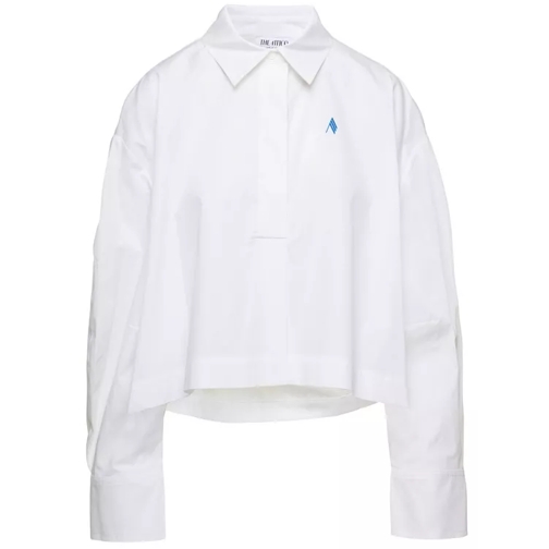 The Attico Jill' White Cropped Shirt With Light Blue Logo Emb White 