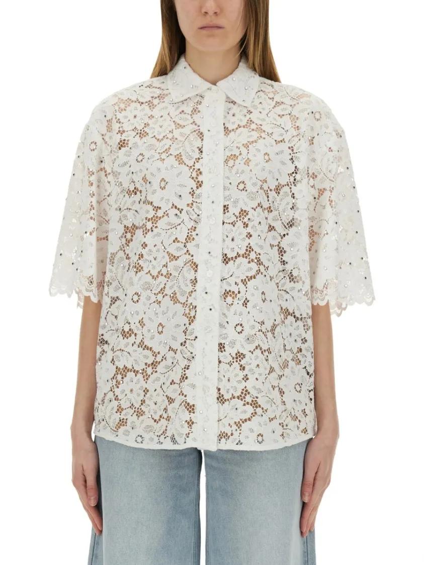 Thumbnail - Michael Kors - White Lace Shirt With Delicate Floral Pattern - Größe XS - weiß