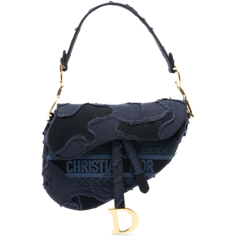 Christian Dior Schultertasche Camouflage Embroidered Canvas Saddle Bag blau