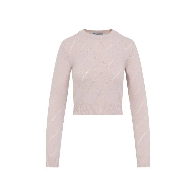 Prada Trui Cropped Cashmere Sweater With Subtle Diamond Patte White