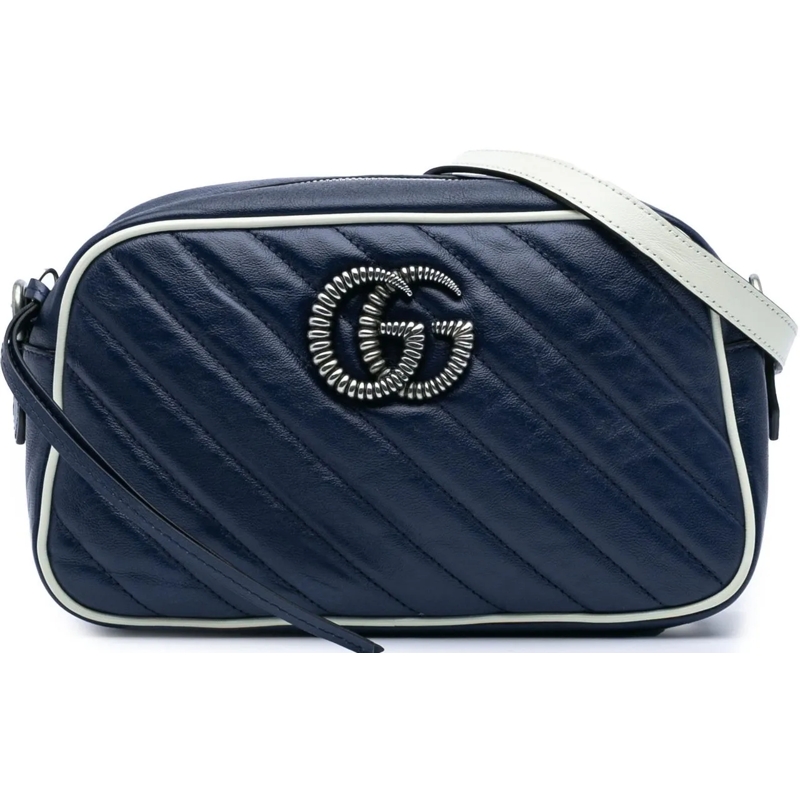 Gucci Sac à bandoulière Small GG Marmont Leather Torchon Crossbody blau