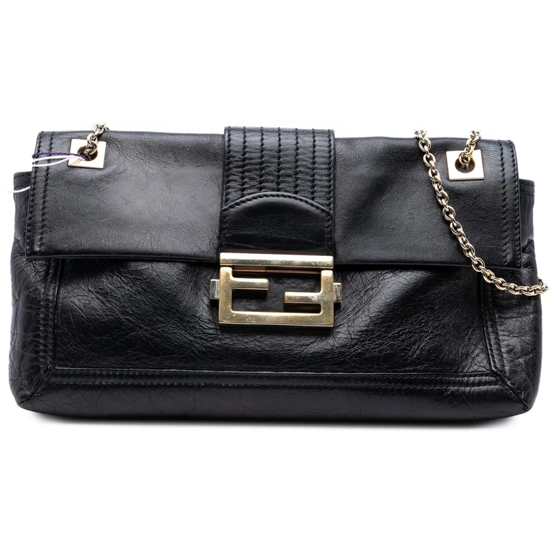 Fendi Sac à bandoulière Leather Baguette Chain Flap Crossbody schwarz