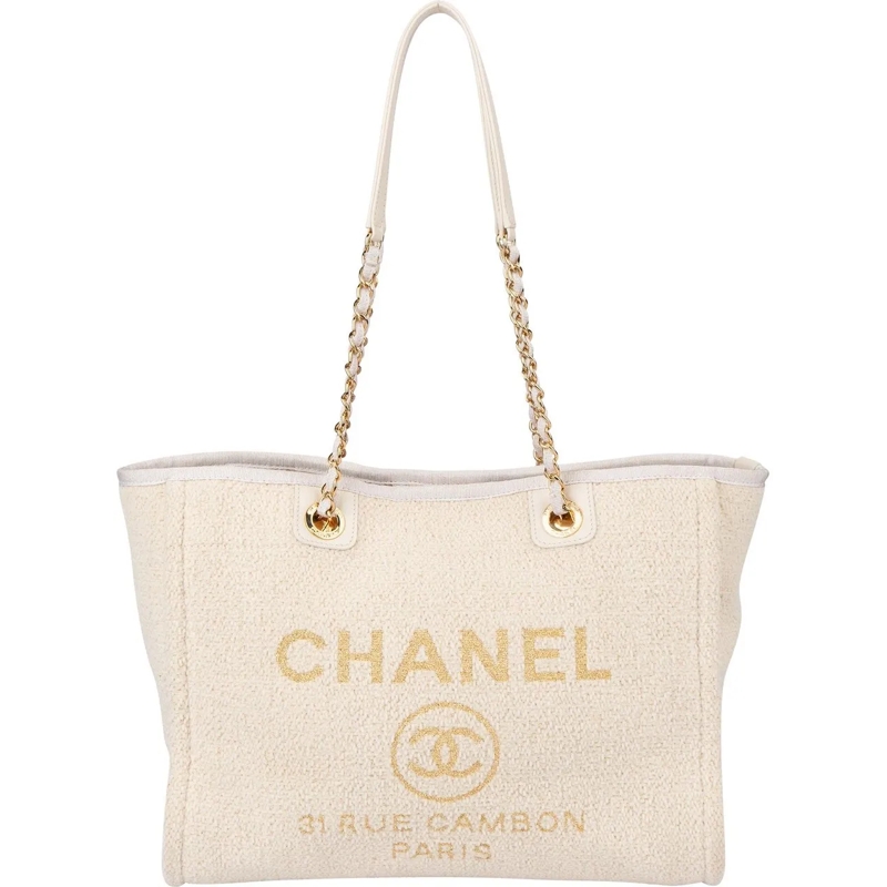 Chanel Tote Chanel White Christmas Gold Tone Glitter Deauville beige