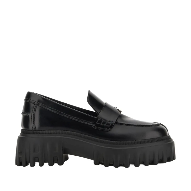 Hogan Ballerinas Sophisticated Black Calfskin Moccasins With Sole Black