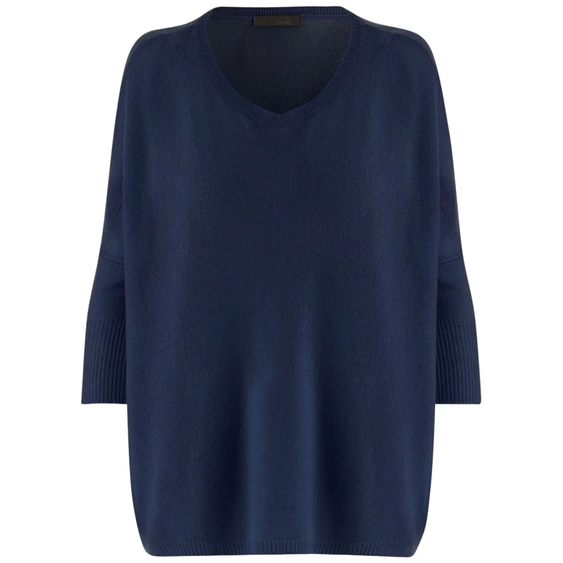 Allude Pullover Relaxed Fit Navy Blue Cashmere Sweater Black