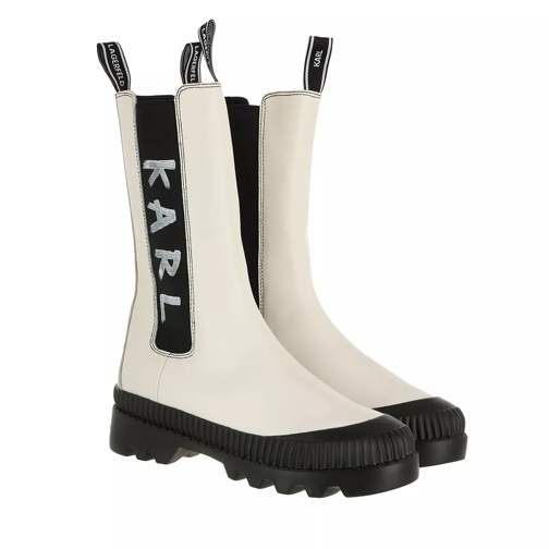 Karl Lagerfeld TREKKA II Brush Logo Gore Midi Boot Off White Leather Chelsea Boot