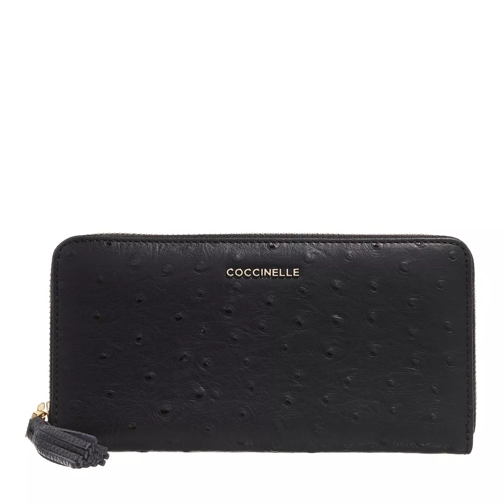 Coccinelle Tassel Ostrich Wallet Noir Portemonnaie mit Zip-Around-Reißverschluss