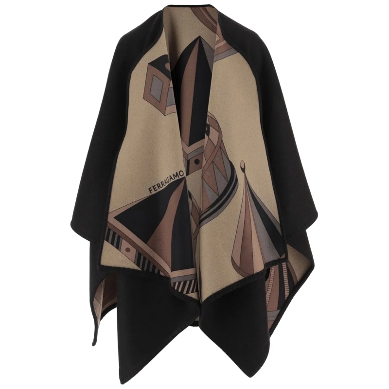 Salvatore Ferragamo Cape Reversible Wool And Cashmere Cape Black