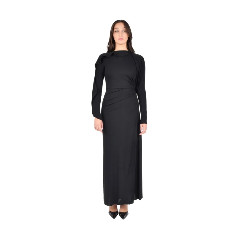 Victoria Beckham  Long Draped Dress With Flattering Silhouette Black