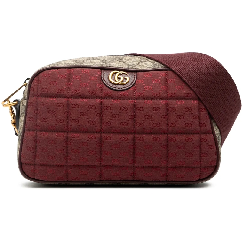 Gucci Schultertasche Small Quilted Mini GG Canvas and GG Supreme Double rot